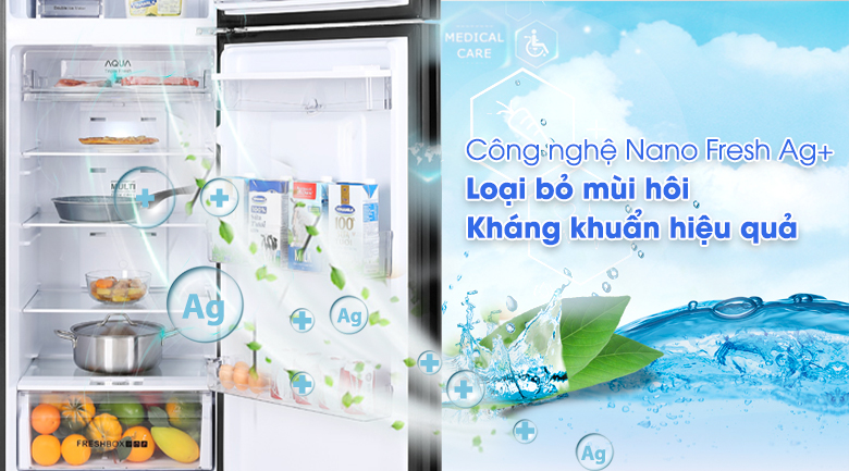 Tủ lạnh Aqua Inverter 344 lít AQR-T389FA(WGB)-Khử mùi hôi, loại bỏ vi khuẩn hiệu quả với công nghệ Nano Fresh Ag 