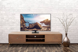 Empty interior of room with vase over brick wall background 3d rendering