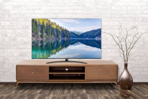 Empty interior of room with vase over brick wall background 3d rendering